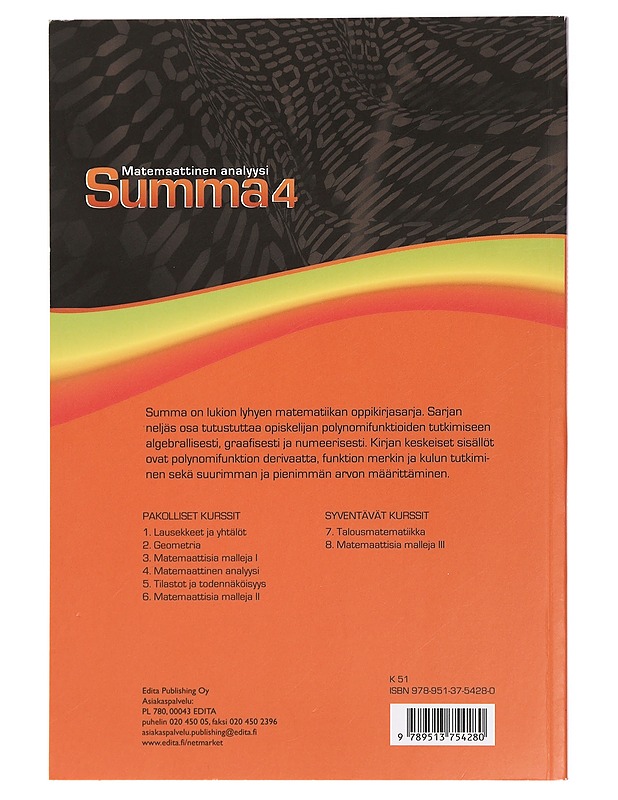 Summa. 4, Matemaattinen analyysi - Etelämäki, Hilla - Opetusmateriaaleja ympäristökasvatukseen - 10105429921 - 1