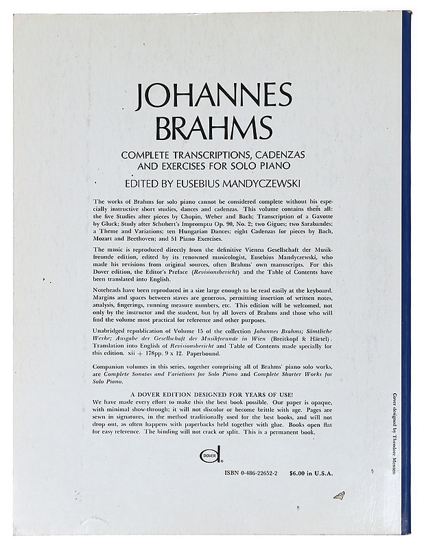 Complete transcriptions, cadenzas and exercises for solo piano - Brahms, Johannes - Tietokirjat ja oppaat - 10105430058 - 1