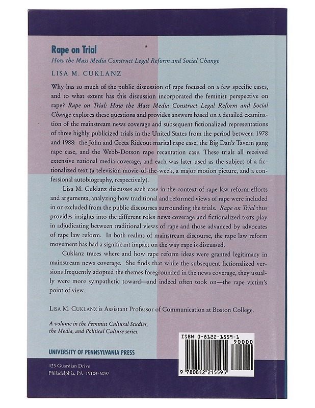 Rape on trial: How the mass media construct legal reform and social change - Lisa M. Cuklanz - Tietokirjat ja oppaat - 10105430903 - 1