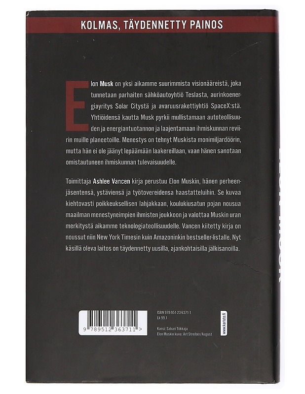 Elon Musk / visionääri Teslan, SpaceX:n ja Solar Cityn takana - Vance, Ashlee - Elämäkerrat ja muistelmat - 10105431478 - 1