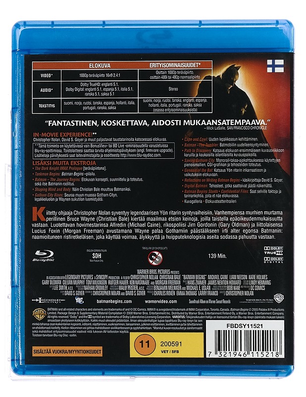 Batman Begins - Blu-ray - Blu-ray-levyt - 10105431721 - 1