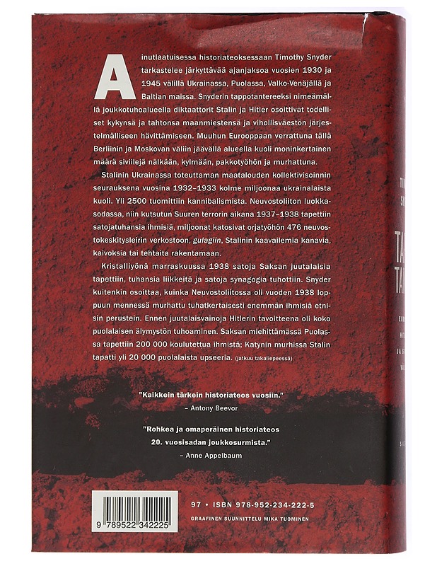 Tappotanner : Eurooppa Hitlerin ja Stalinin välissä - Snyder, Timothy - Historiakirjat - 10105433189 - 1