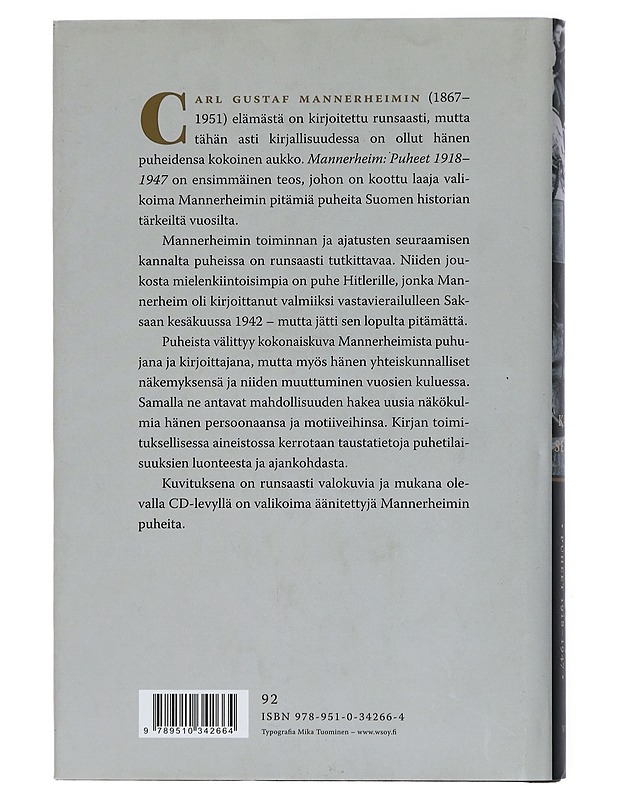 Mannerheim : puheet 1918-1947 - Mannerheim, Carl Gustaf Emil - Elämäkerrat ja muistelmat - 10105434766 - 1