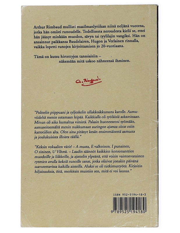 Hirtettyjen tanssiaiset : runoja - Rimbaud, Arthur - Runot ja näytelmät - 10105434995 - 1