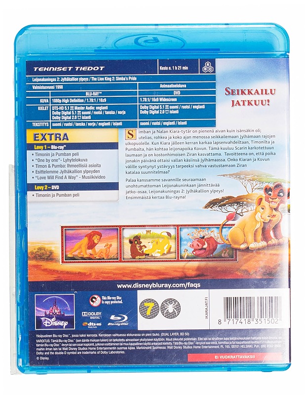 Leijonakuningas 2: Jylhäkallion Ylpeys - Blu-Ray + DVD - Blu-ray-levyt - 10105435129 - 1