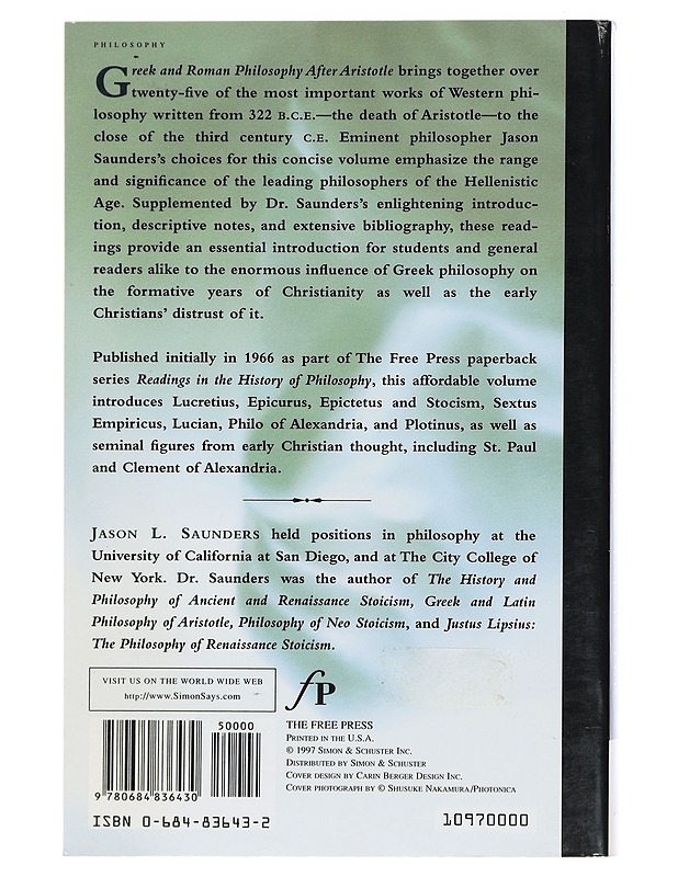 Greek and Roman philosophy after Aristotle - Saunders, Jason Lewis - Historiakirjat - 10105435408 - 1