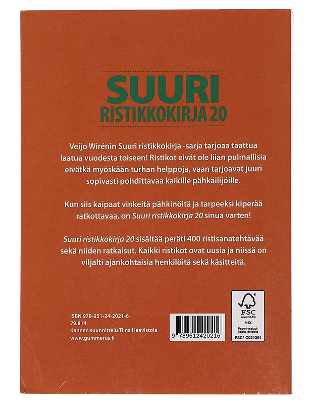 Suuri ristikkokirja 20 : 400 ristisanatehtävää - Wirén, Veijo - Tietokirjat ja oppaat - 10105435839 - 1