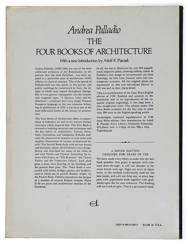 The four books of architecture - Palladio, Andrea - Tietokirjat ja oppaat - 10105436330 - 1