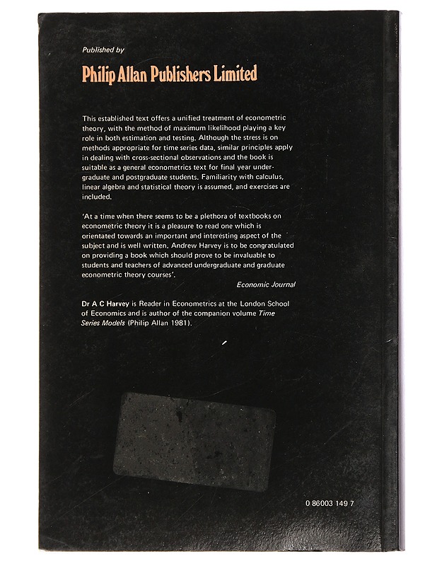 The Econometric Analysis of Time Series - A.C.Harvey - Tietokirjat ja oppaat - 10105436841 - 1