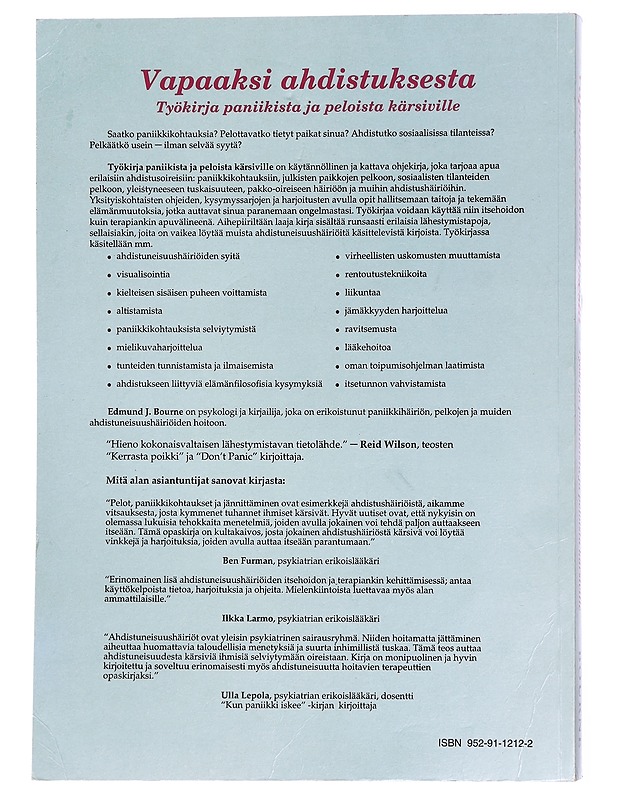 Vapaaksi ahdistuksesta - Edmund j. Bourne - Hyvinvointikirjat - 10105436846 - 1