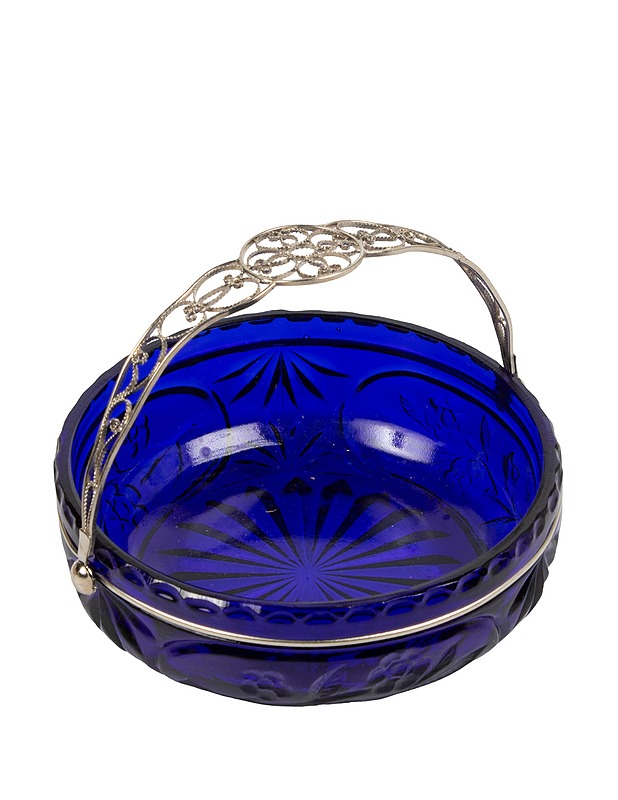 Koristeellinen sininen lasimalja kantokahvalla - Tarjoiluastiat - 10105437119 - 1