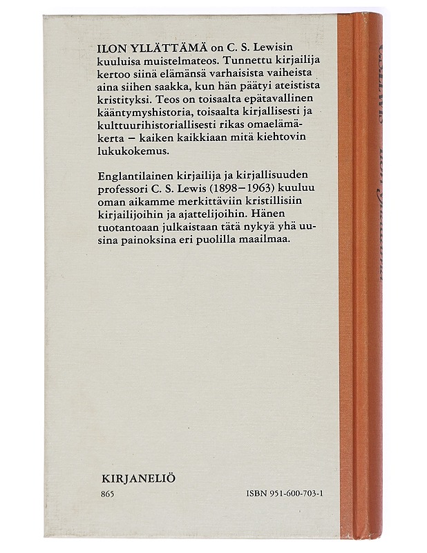 Ilon yllättämä : Elämäni varhaiset vaiheet- C. S. Lewis  - Kaunokirjallisuus - 10105437452 - 1