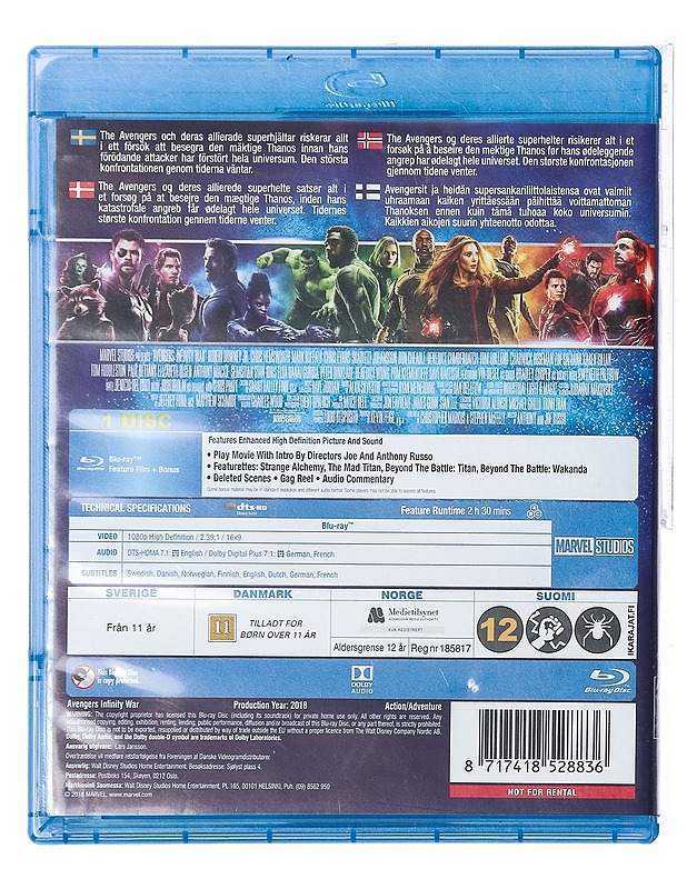 Avengers: Infinity War - Blu-Ray - Blu-ray-levyt - 10105437601 - 1