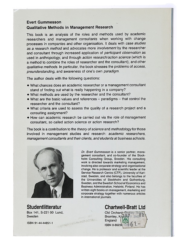 Qualitative Methods in Management Research - Evert Gummesson - Tietokirjat ja oppaat - 10105437629 - 1