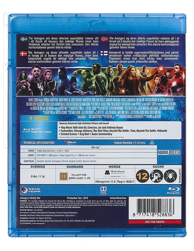 Avengers: Infinity War - Blu-Ray - Blu-ray-levyt - 10105437789 - 1