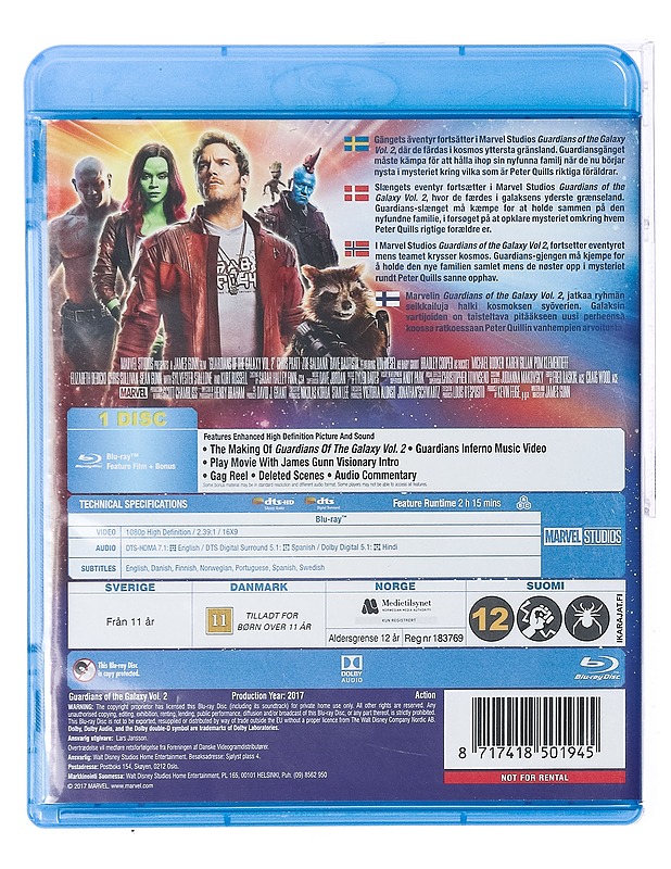 Guardians Of The Galaxy  Vol 2- Blu-Ray - Blu-ray-levyt - 10105437885 - 1