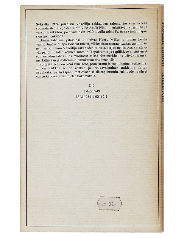 Portaat tuleen - Nin, Anaïs - Romaanit ja novellit - 10105438074 - 1