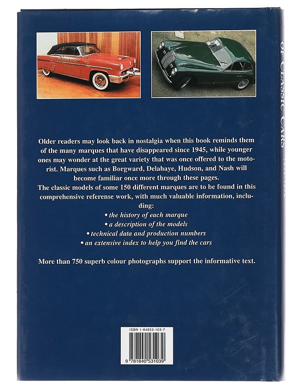 Encyclopaedia of classic cars : saloon cars 1945-1975 - Rob De la Rive Box - Tietokirjat ja oppaat - 10105438145 - 1