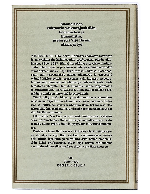 Yrjö Hirn I 1870-1910 - Irma Rantavaara  - Kaunokirjallisuus - 10105438645 - 1