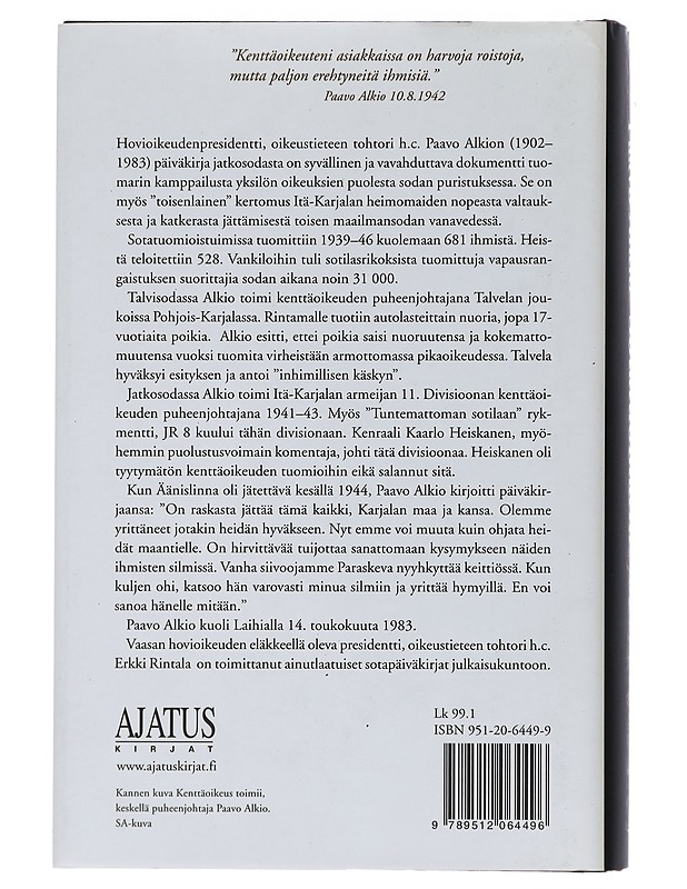 Sotatuomarin Päiväkirjat - Alkio, Paavo - Elämäkerrat ja muistelmat - 10105439117 - 1