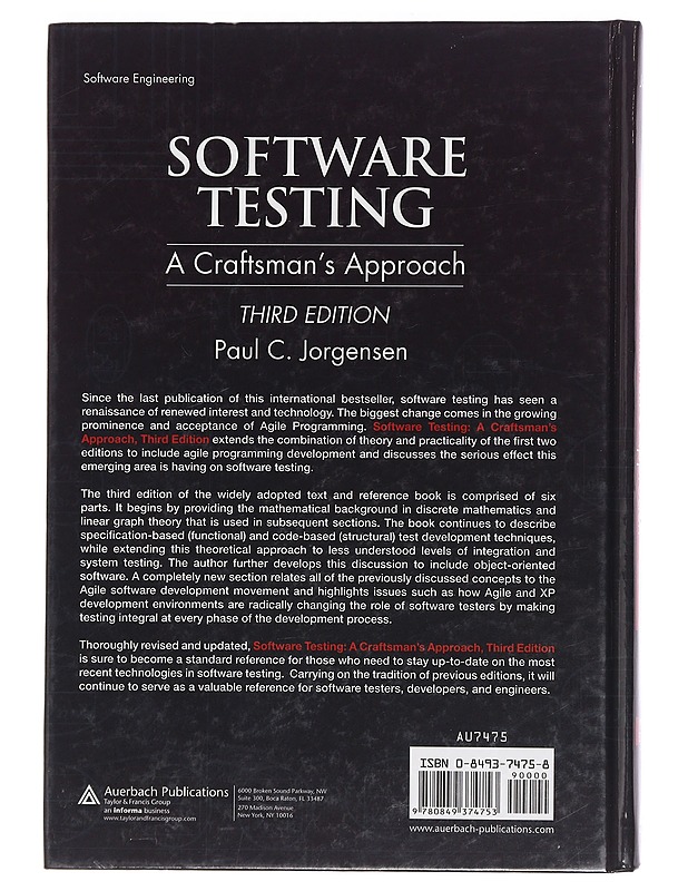 Software Testing: A craftman's Approach 3rd edition - Paul C. Jorgensen - Tietokirjat ja oppaat - 10105439401 - 1