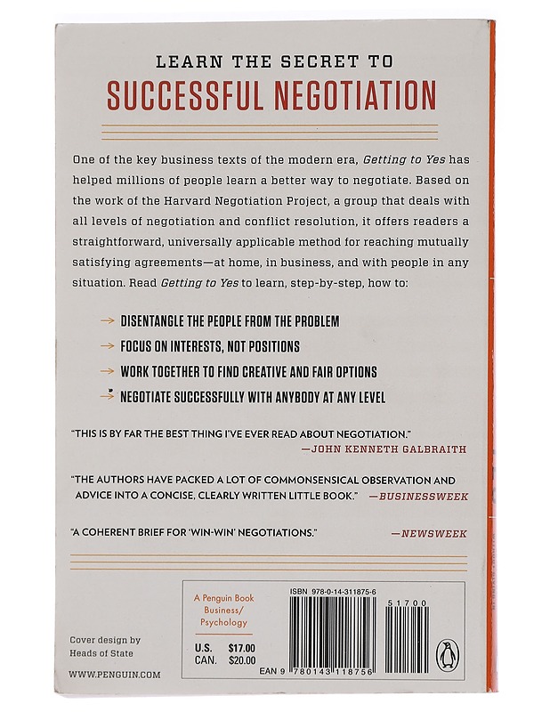 Getting to yes : negotiating agreement without giving in - Fisher, Roger - Tietokirjat ja oppaat - 10105439619 - 1