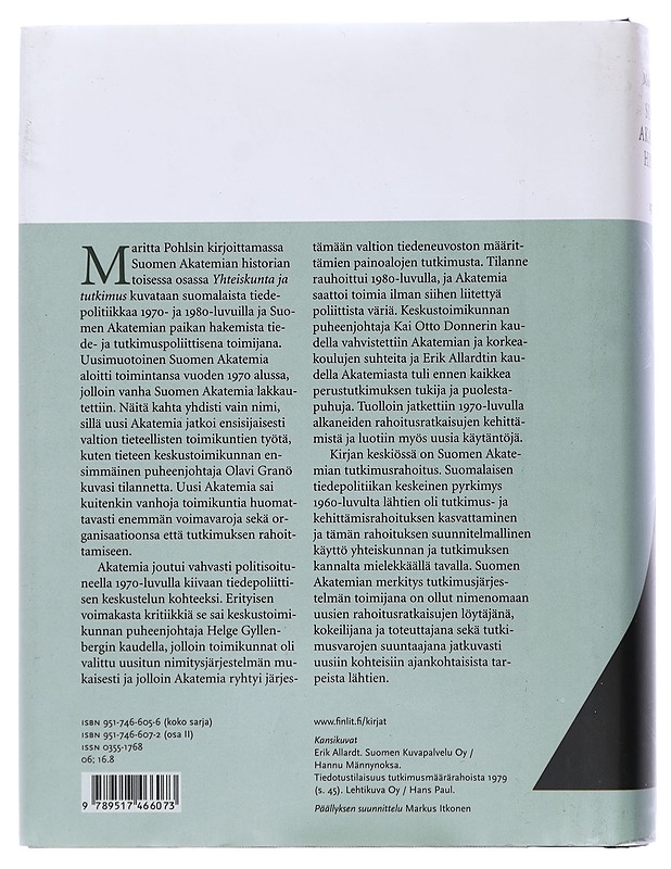 Suomen Akatemian Historia II : 1970-1988 yhteiskunta ja tutkimus - Maritta Pohls - Historiakirjat - 10105440098 - 1