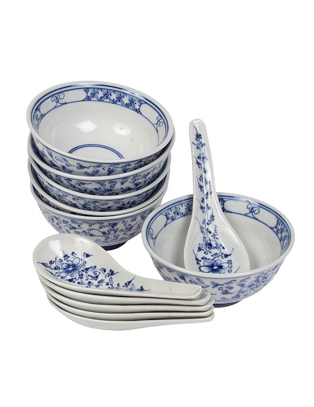 Posliinikulhosetti lusikoilla, 12 osaa - Lautaset ja kulhot - 10105440207 - 0