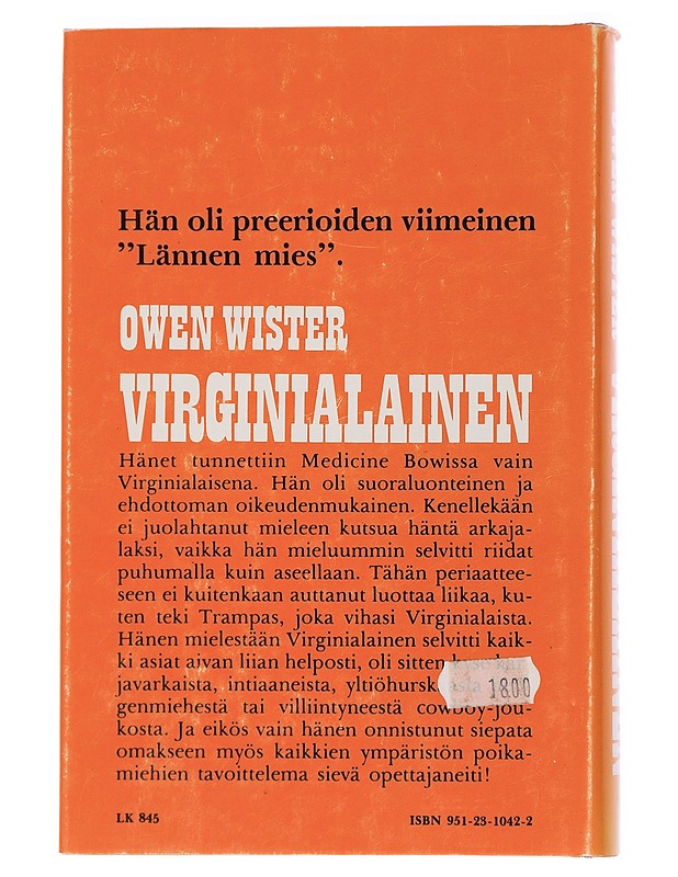 Virginialainen : tasankojen ratsastaja - Wister, Owen - Romaanit ja novellit - 10105440312 - 1