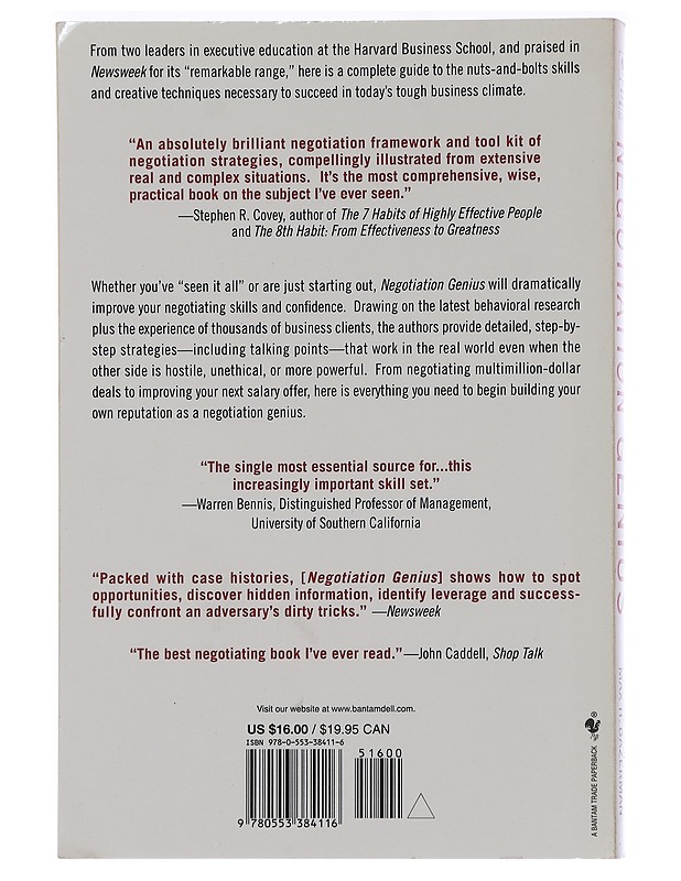 Negotiation genius : how to overcome obstacles and achieve brilliant results at the bargaining table and beyond - Malhotra, Deepak - Tietokirjat ja oppaat - 10105440395 - 1
