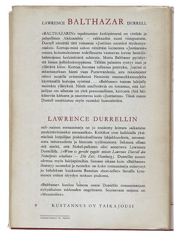 Baltzahar - Lawrence Durrell - Romaanit ja novellit - 10105440699 - 1