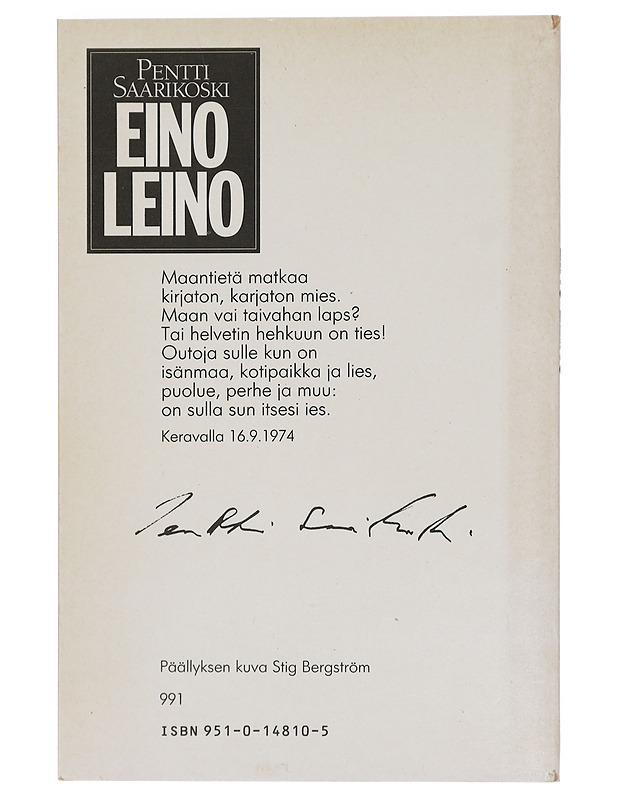 Eino Leino, legenda jo eläessään - Saarikoski, Pentti - Elämäkerrat ja muistelmat - 10105441447 - 1