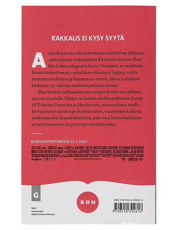 Anna Karenina - Tolstoi, Leo - Romaanit ja novellit - 10105442834 - 1