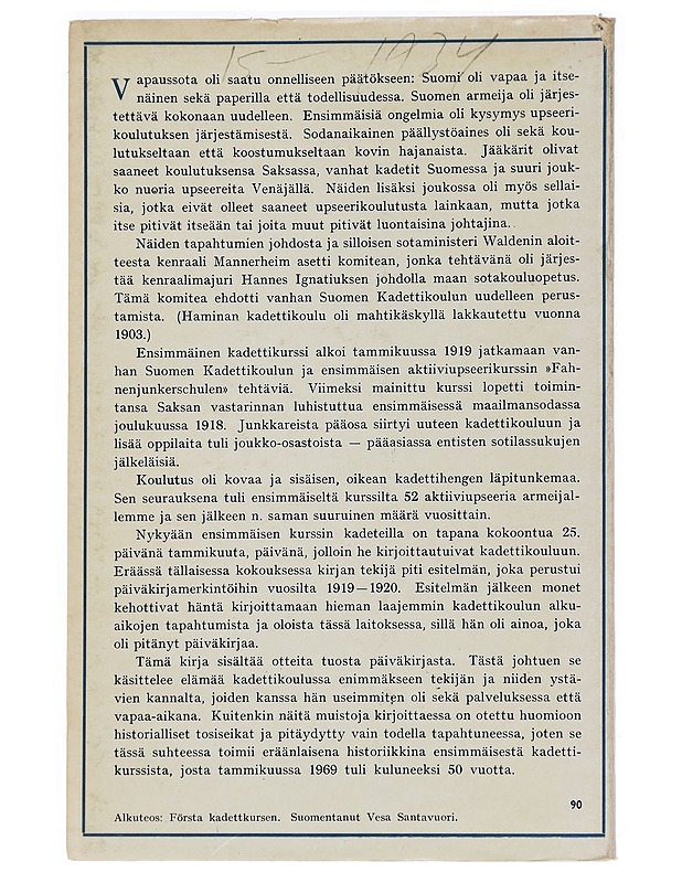 Ensimmäinen kadettikurssi - Leo Franck - Historiakirjat - 10105442869 - 1