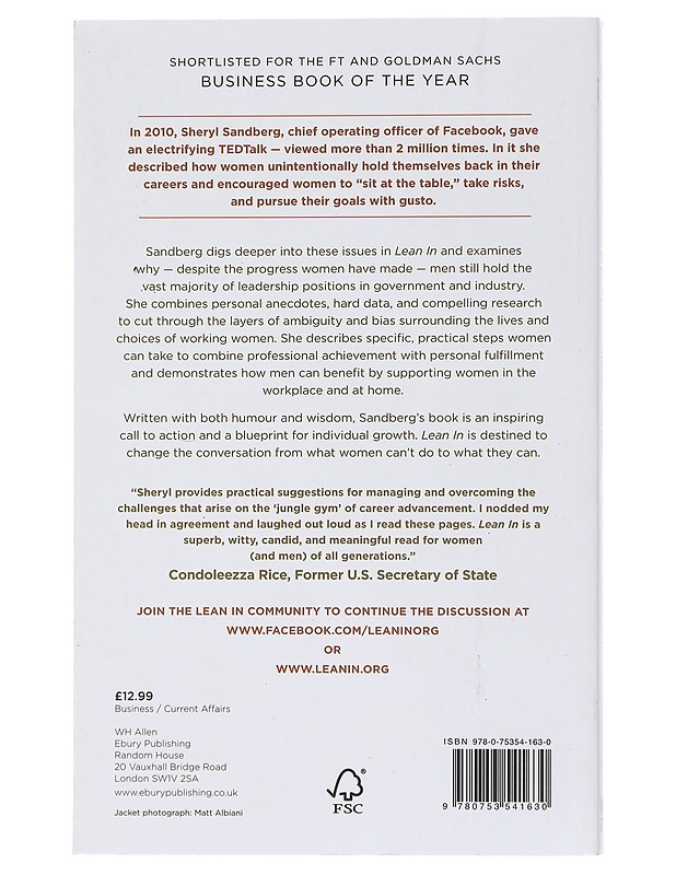 Lean in : women, work, and the will to lead - Sandberg, Sheryl - Tietokirjat ja oppaat - 10105443002 - 1