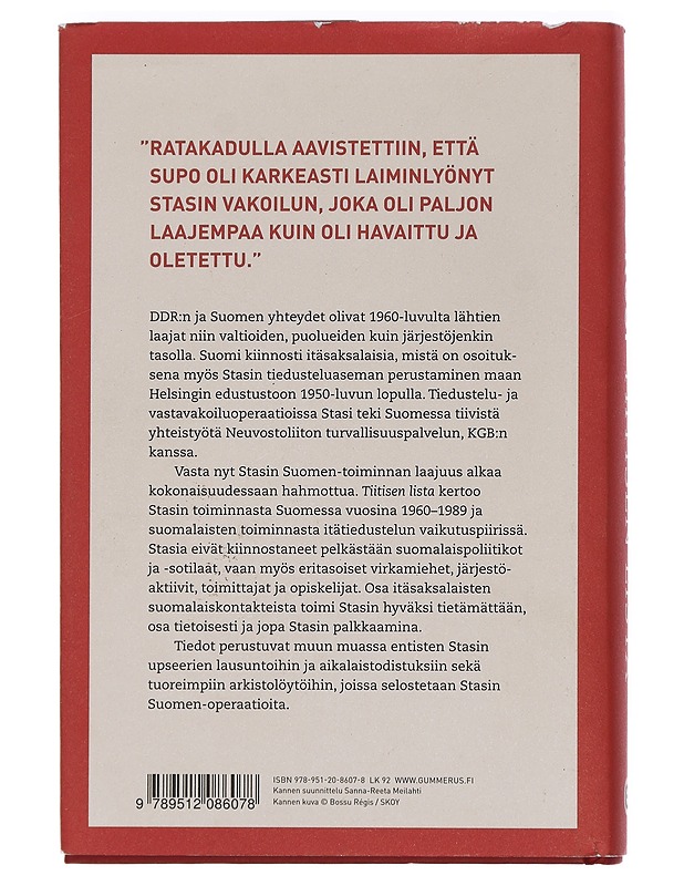 Tiitisen lista : Stasin vakoilu Suomessa 1960-1989 - Alpo Rusi - Historiakirjat - 10105443775 - 1