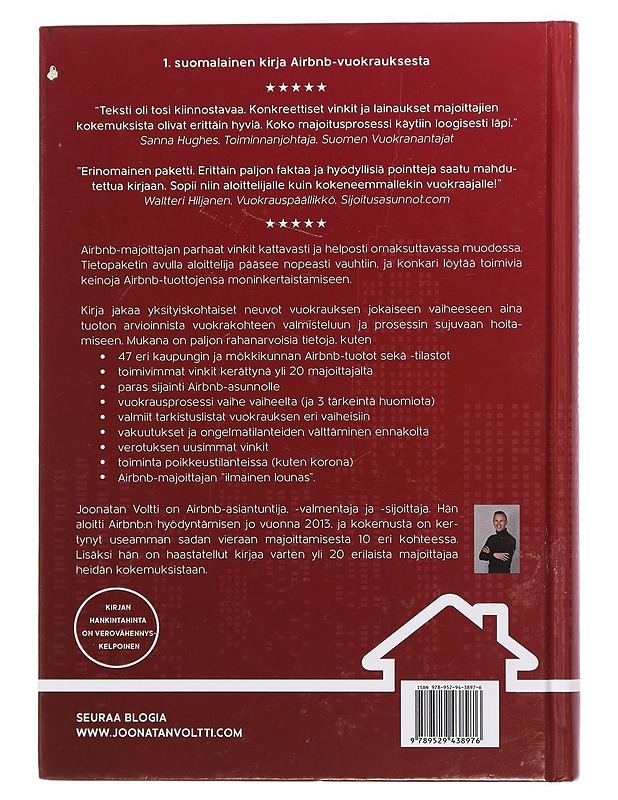 Airbnb - ansaitse asunnollasi : takuuvarma malli miten tienaat asunnolla, mökillä tai vierashuoneella : koottuna yli 20 eri majoittajalta aina opiskelijasta eläkeläiseen - Joonatan - Tietokirjat ja oppaat - 10105444731 - 1