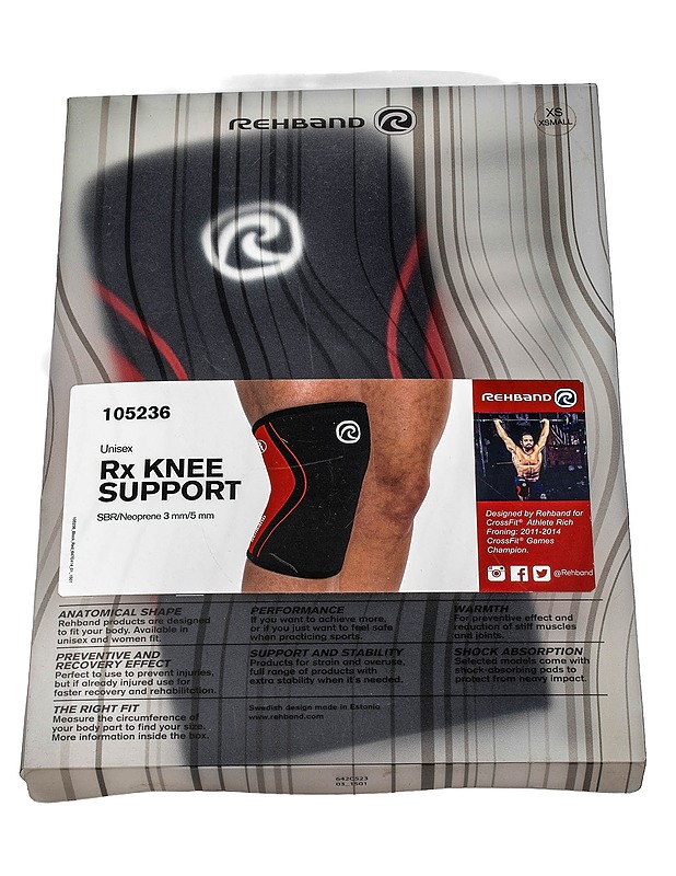 REHBAND RX Knee Support 105236 polvituki, XS - Muut urheiluvälineet ja vapaa-aika - 10105445092 - 0