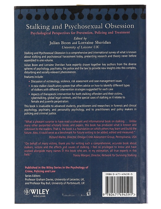 Stalking and psychosexual obsession : psychological perspectives for prevention, policing and treatment - Boon, Julian - Tietokirjat ja oppaat - 10105445177 - 1