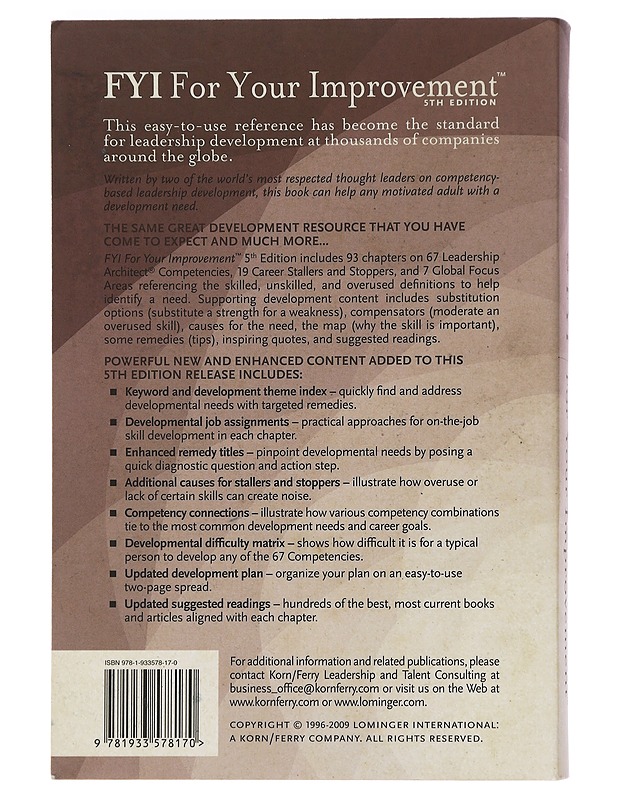 FYI: For Your Improvement - For Learners, Managers, Mentors, and Feedback Givers - Michael M. Lombardo - Tietokirjat ja oppaat - 10105445761 - 1