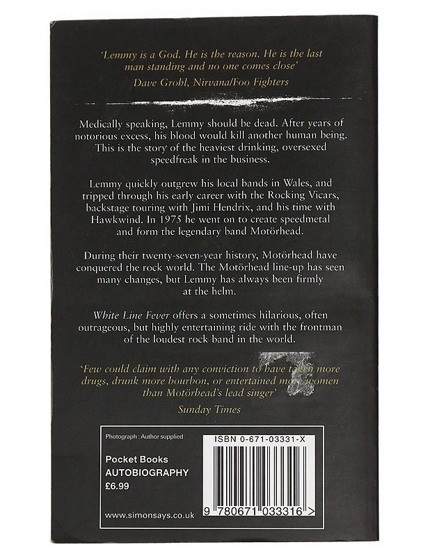 White line fever : the autobiography - Kilmister, Lemmy - Elämäkerrat ja muistelmat - 10105446049 - 1