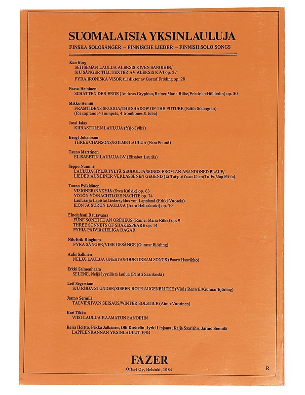 Suomalaisia Yksinlauluja - Finnish Solo Songs - Harrastekirjat - 10105446164 - 1