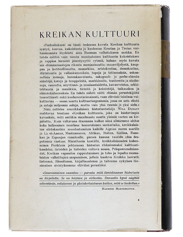 Kreikan kulttuuri Kreetan esihistoriasta roomalaisvalloitukseen saakka - Durant, Will - Taide- ja kulttuurikirjat - 10105446277 - 1