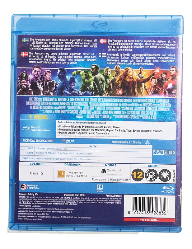 Avengers: Infinity War - Blu-Ray - Blu-ray-levyt - 10105447459 - 1