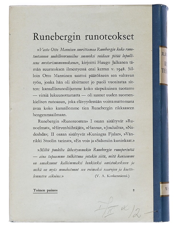 Runoteokset I - J. L. Runeberg - Runot ja näytelmät - 10105447662 - 1