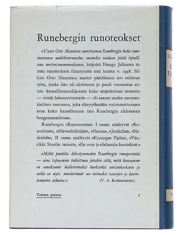 J. L. Runeberg runoteokset II - Runeberg, J. L.  - Runot ja näytelmät - 10105447749 - 1