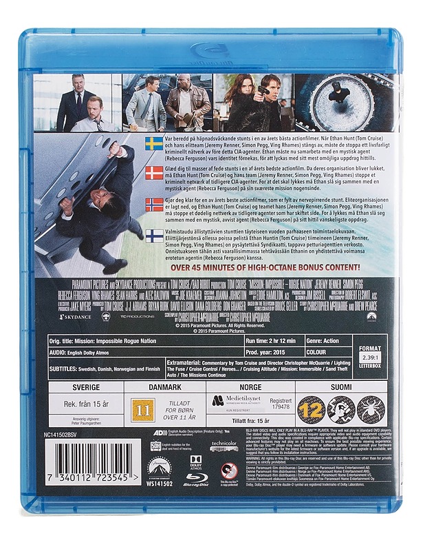 Mission Impossible: Rogue Nation - Blu-Ray - Blu-ray-levyt - 10105447823 - 1