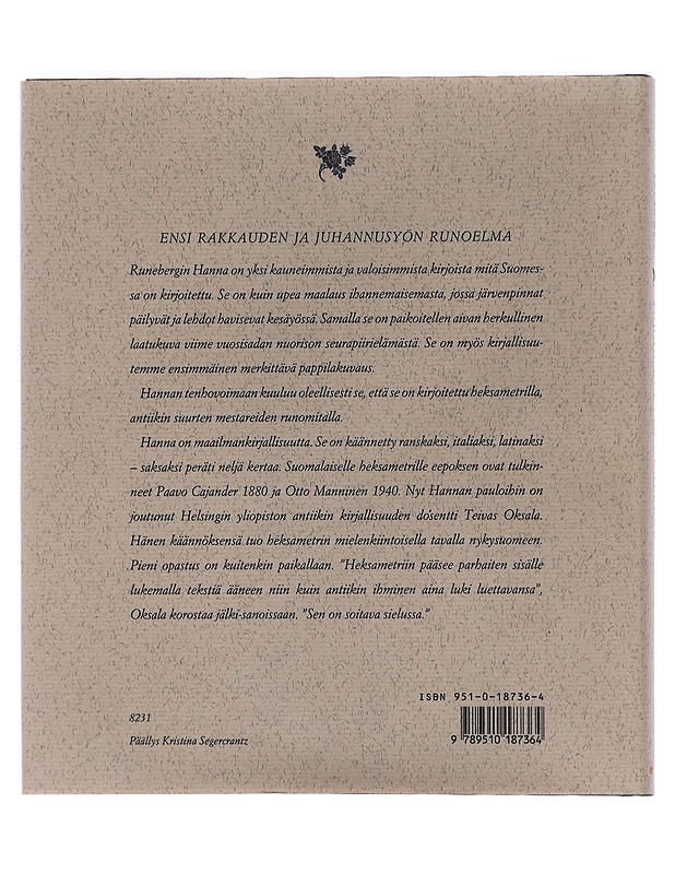 Hanna : en dikt i tre sånger ; kolmilauluinen runoelma - Runeberg, Johan Ludvig - Romaanit ja novellit - 10105448134 - 1