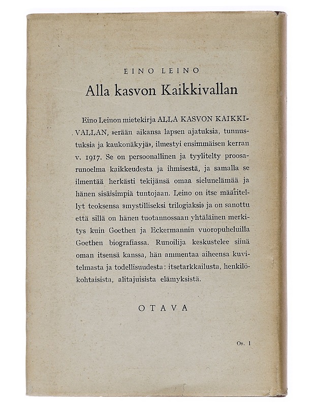 Alla kasvon Kaikkivallan - Leino, Eino - Romaanit ja novellit - 10105448559 - 1