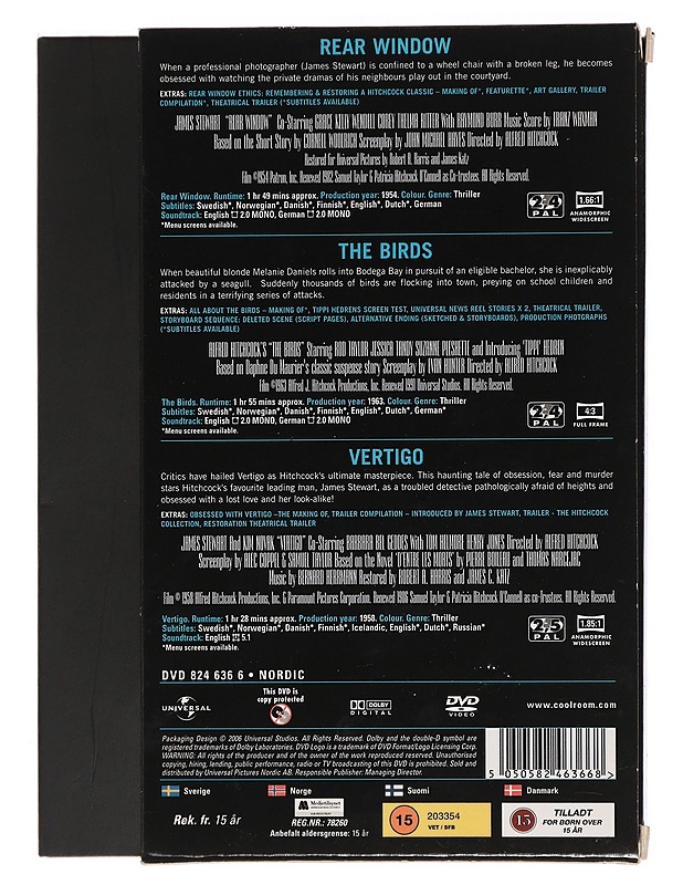 Rear Window - The Birds - Vertigo - DVD - DVD-elokuvat - 10105449048 - 1